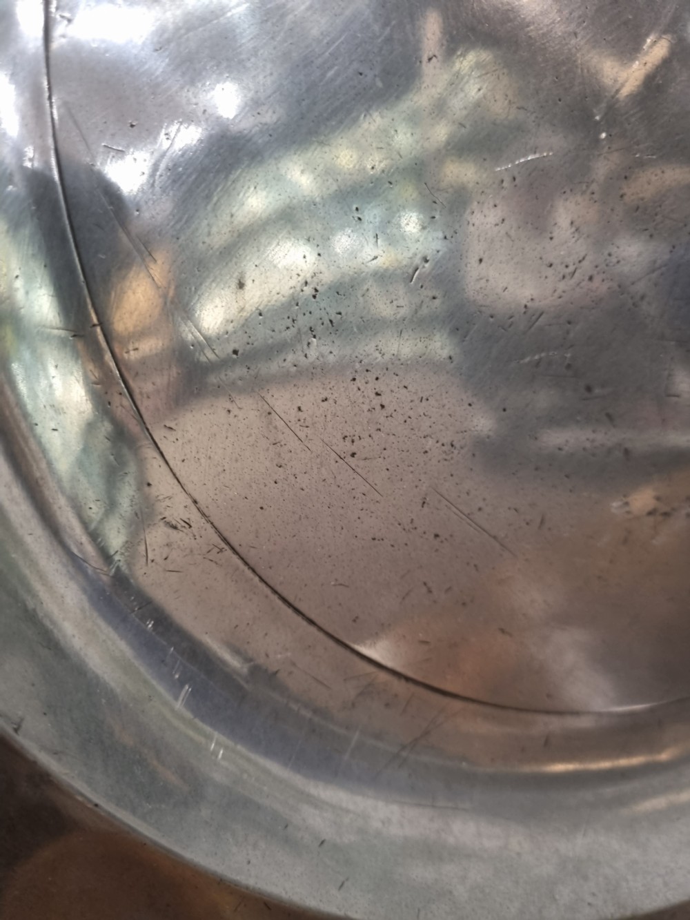 GOOD 18THC PEWTER CHARGER WITH TOUCHMARKS. View III