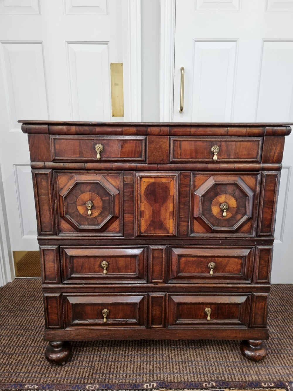   17THC WALNUT OAK AND OYSTER WALNUT 2 PART CHEST
