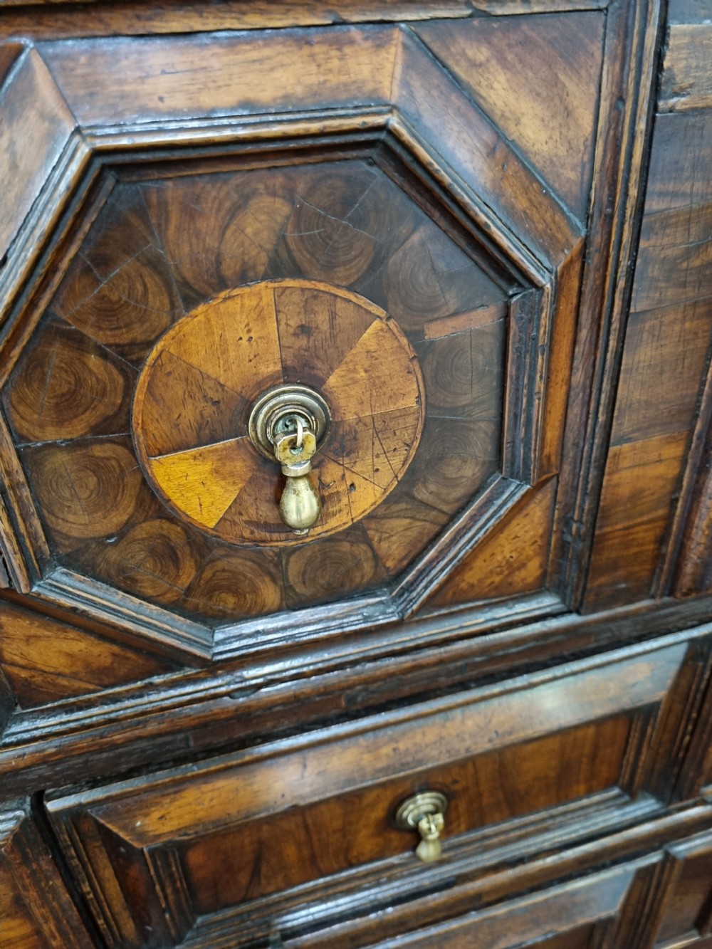   17THC WALNUT OAK AND OYSTER WALNUT 2 PART CHEST View III