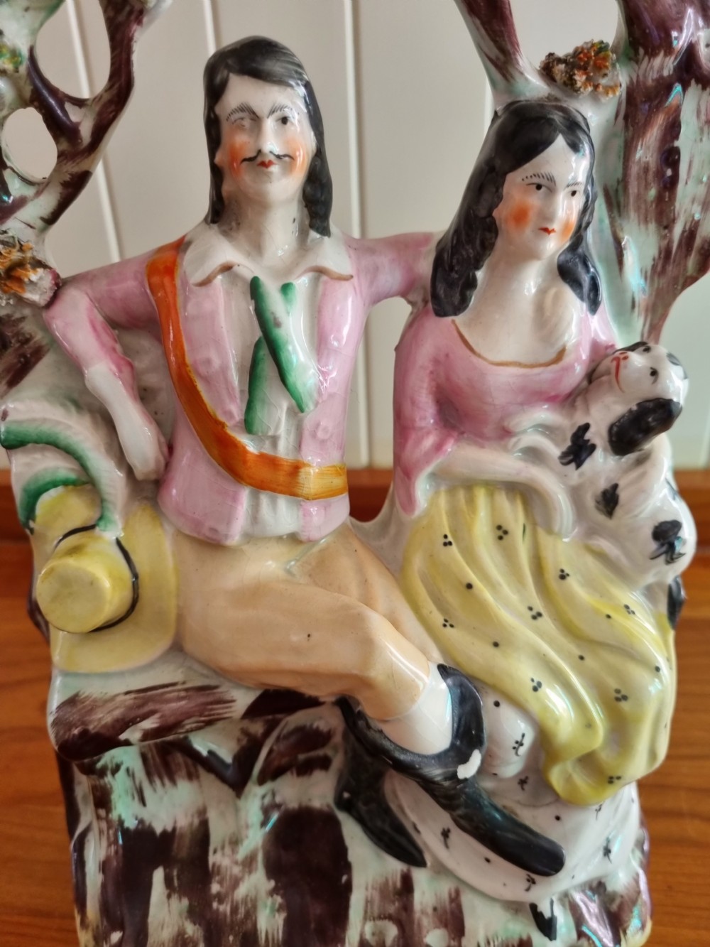 19TH CENTURY COLOURFUL STAFFORDSHIRE FIGURE OF A COURTING COUPLE WITH DOG  View V