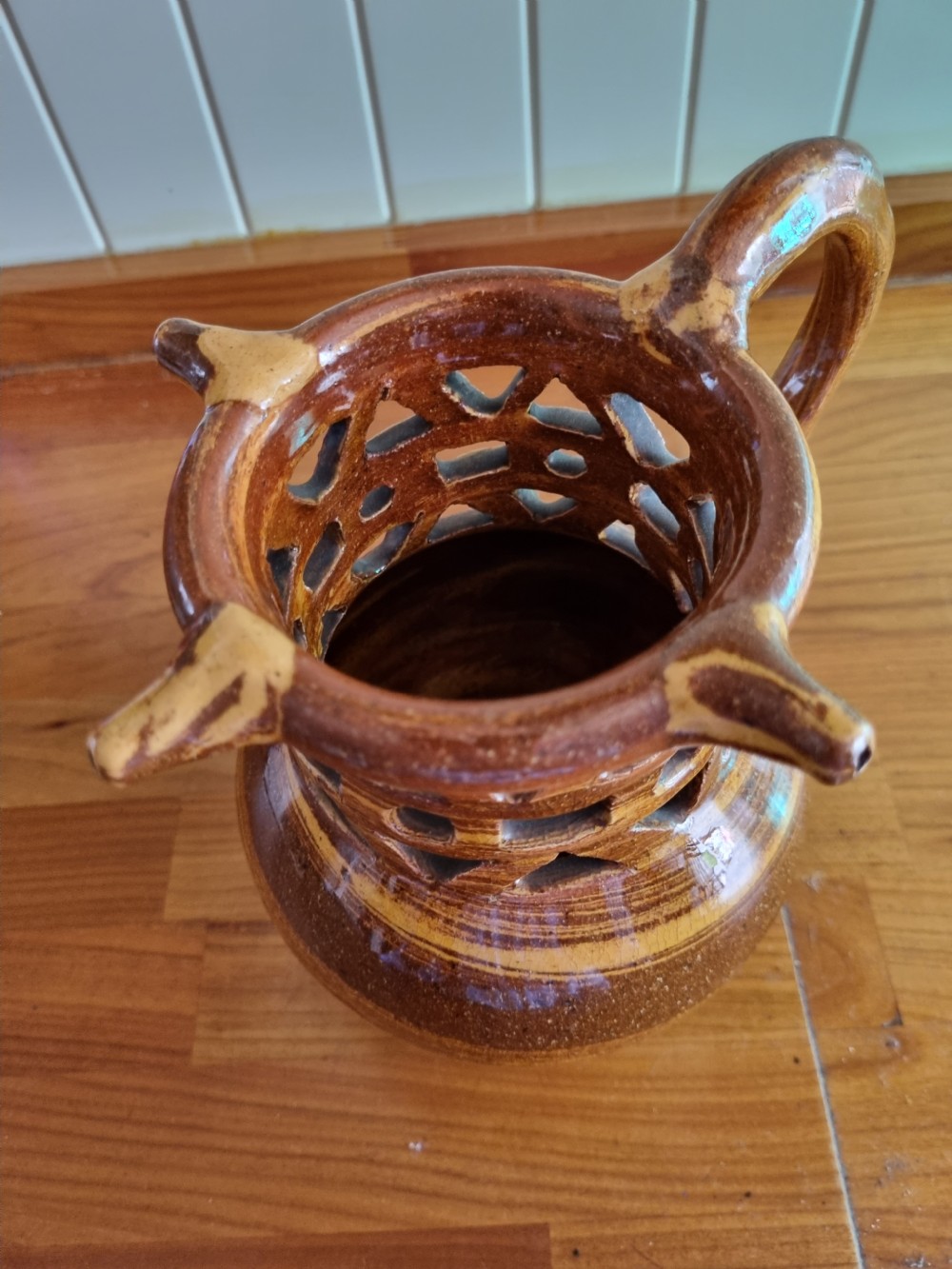 A LARGE 19THC SLIPWARE WEST COUNTRY PUZZLE JUG  View V