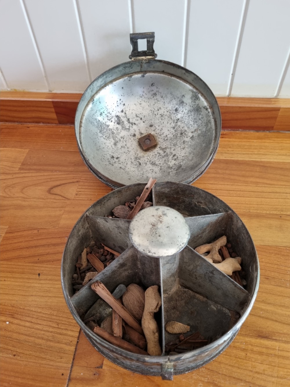 GEORGIAN METAL SPICE BOX COMPLETE WITH NUTMEG GRATER View VI