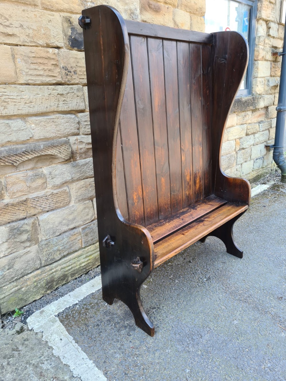 19thC  WEST COUNTRY PATINATED PINE WING BACK SETTLE 