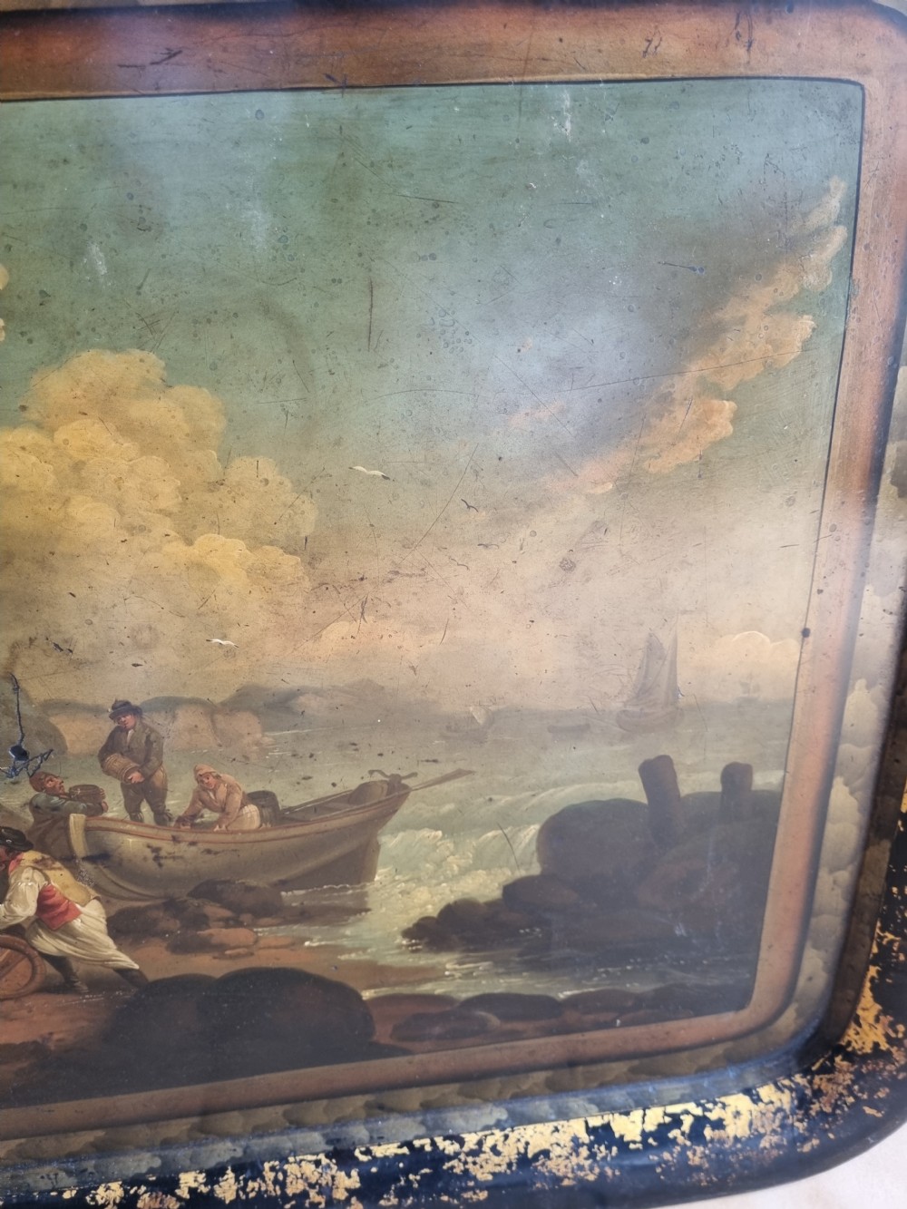 SUPERB ORIGINAL PONTYPOOL TOLEWARE TRAY OF THE SMUGGLERS  View IV