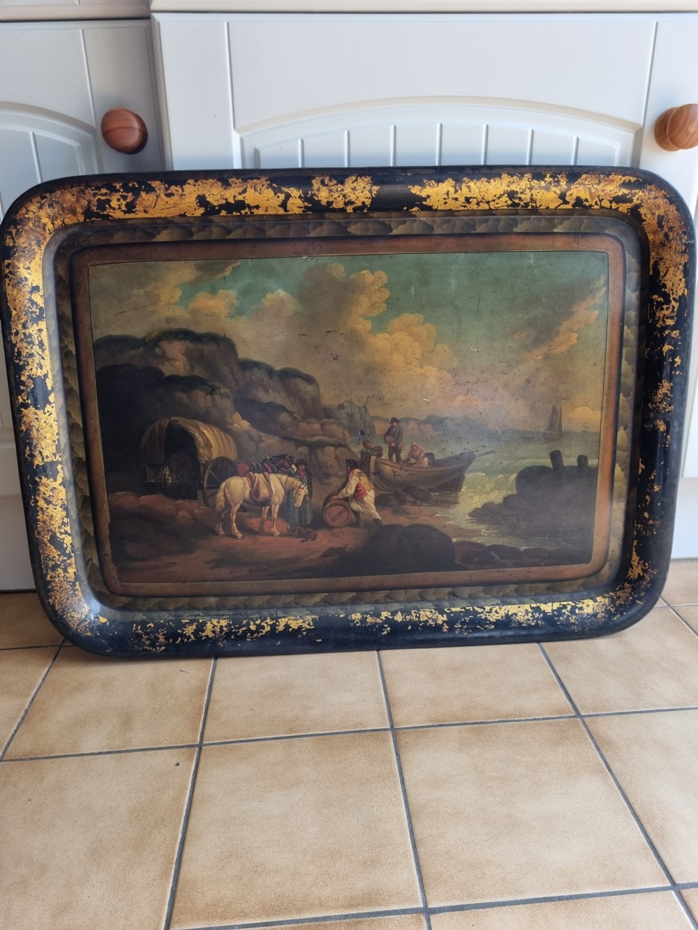 SUPERB ORIGINAL PONTYPOOL TOLEWARE TRAY OF THE SMUGGLERS  View V