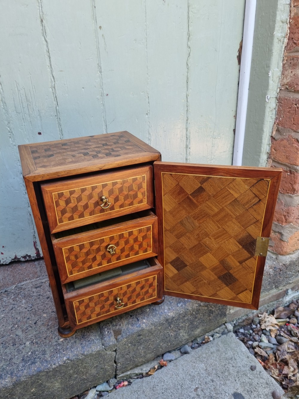 UNUSUAL 18THC PARQUETRY TABLE CASKET WITH INTERIOR DRAWERS  View IV