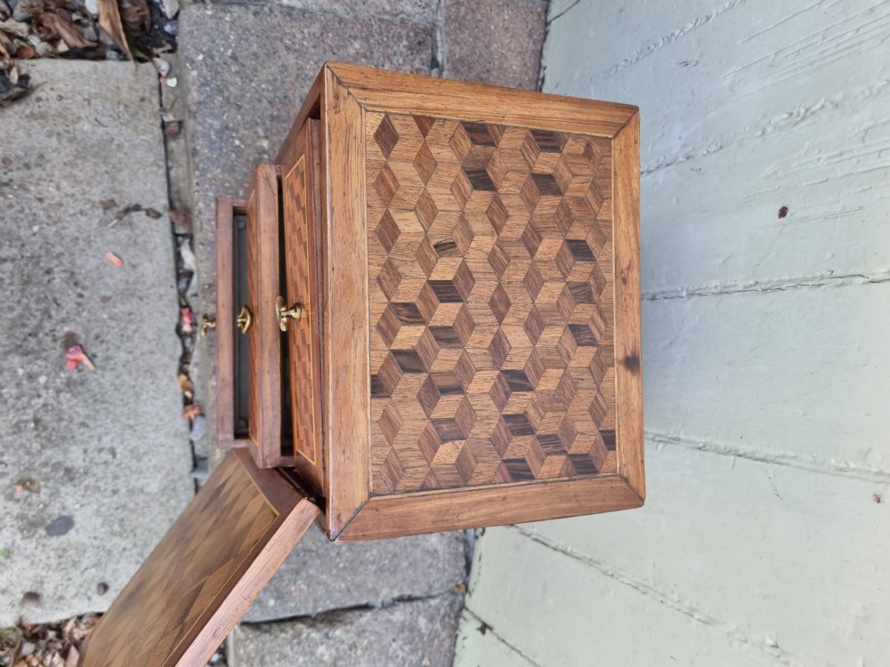 UNUSUAL 18THC PARQUETRY TABLE CASKET WITH INTERIOR DRAWERS  View V