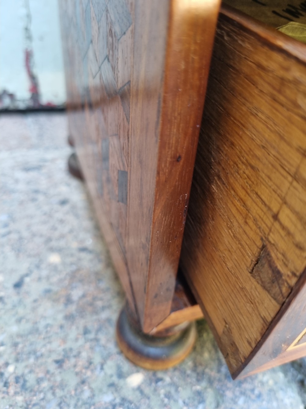 UNUSUAL 18THC PARQUETRY TABLE CASKET WITH INTERIOR DRAWERS  View VII