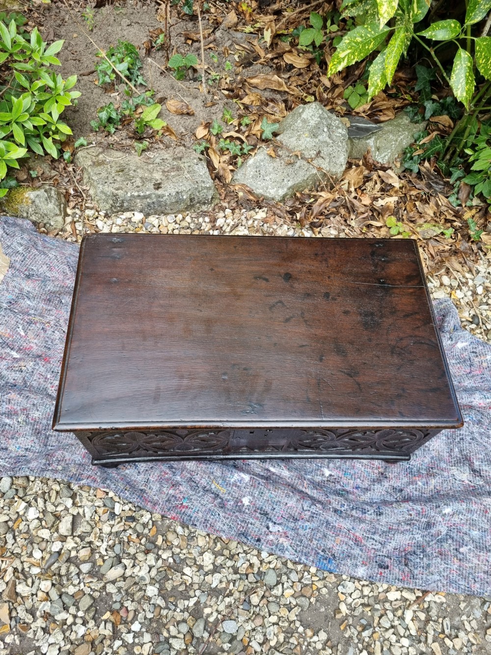 ANTIQUE 17THC CARVED ORIGINAL OAK
 BIBLE BOX  View V