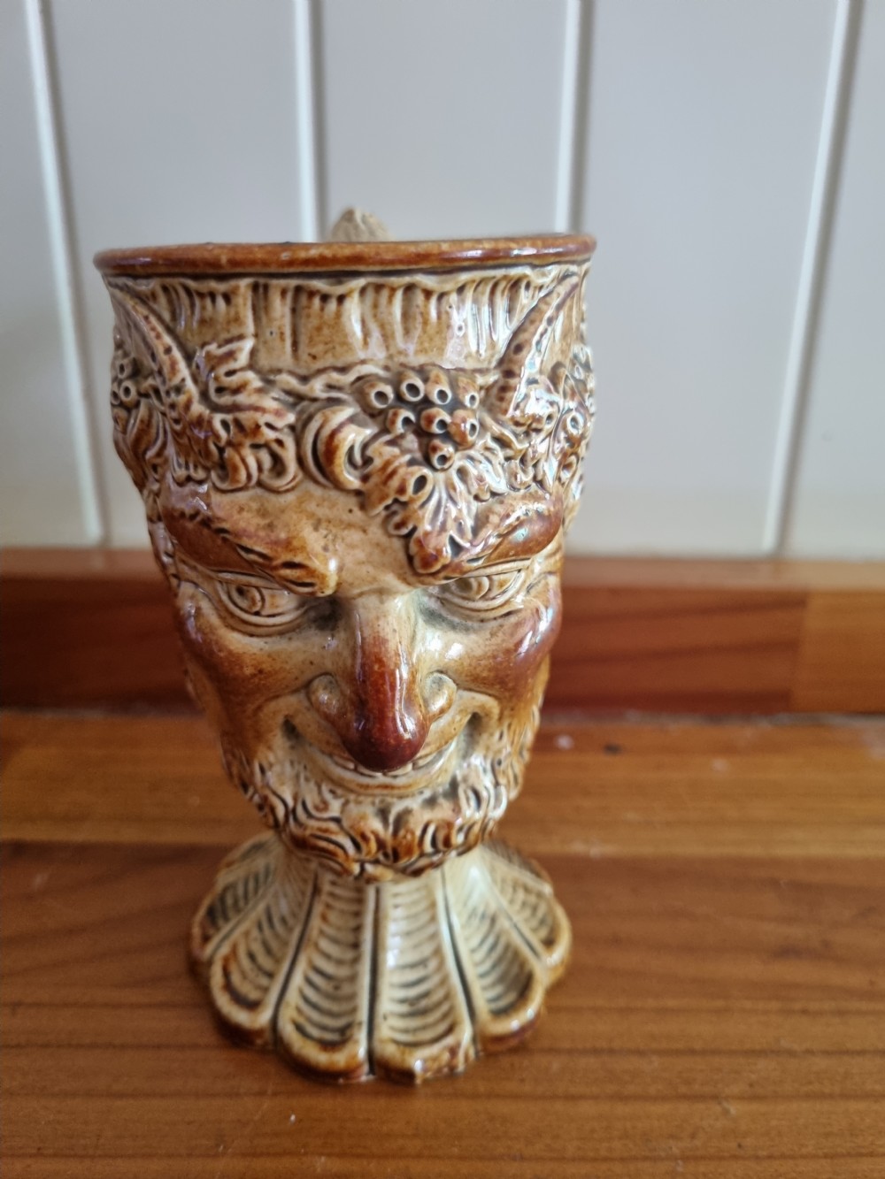 A GOOD 19THC BRIDDON BACCHUS FACE STONEWARE MUG View II