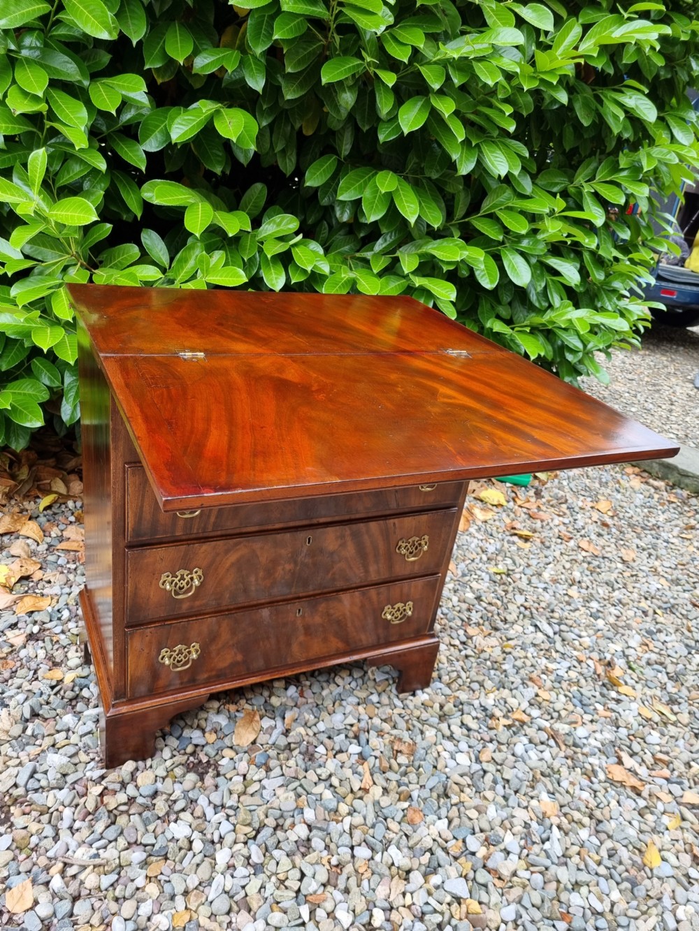 SMALL  19C FLAME MAHOGANY BATCHELORS CHEST WITH SOLID FOLDING TOP  View II