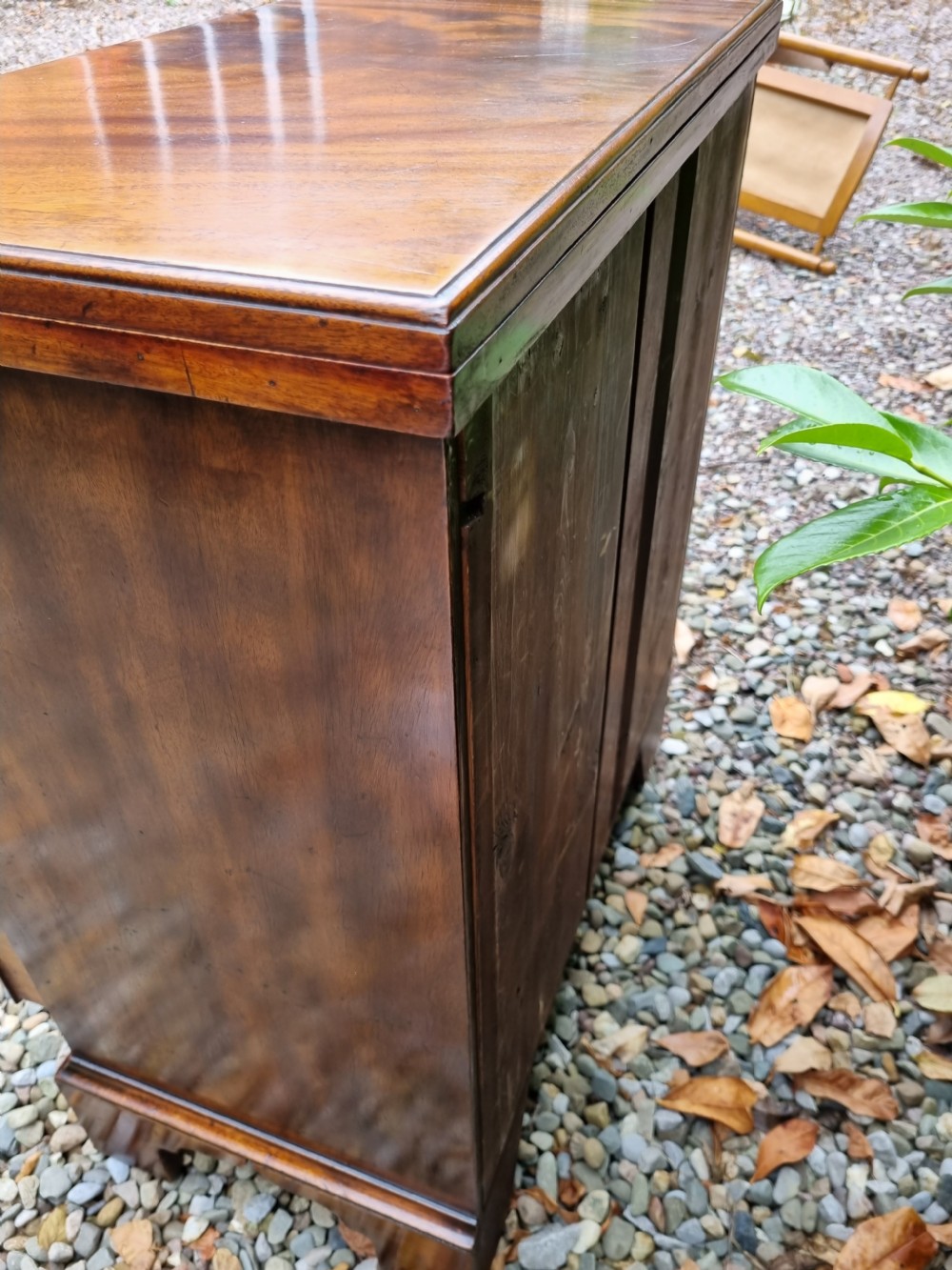 SMALL  19C FLAME MAHOGANY BATCHELORS CHEST WITH SOLID FOLDING TOP  View IV