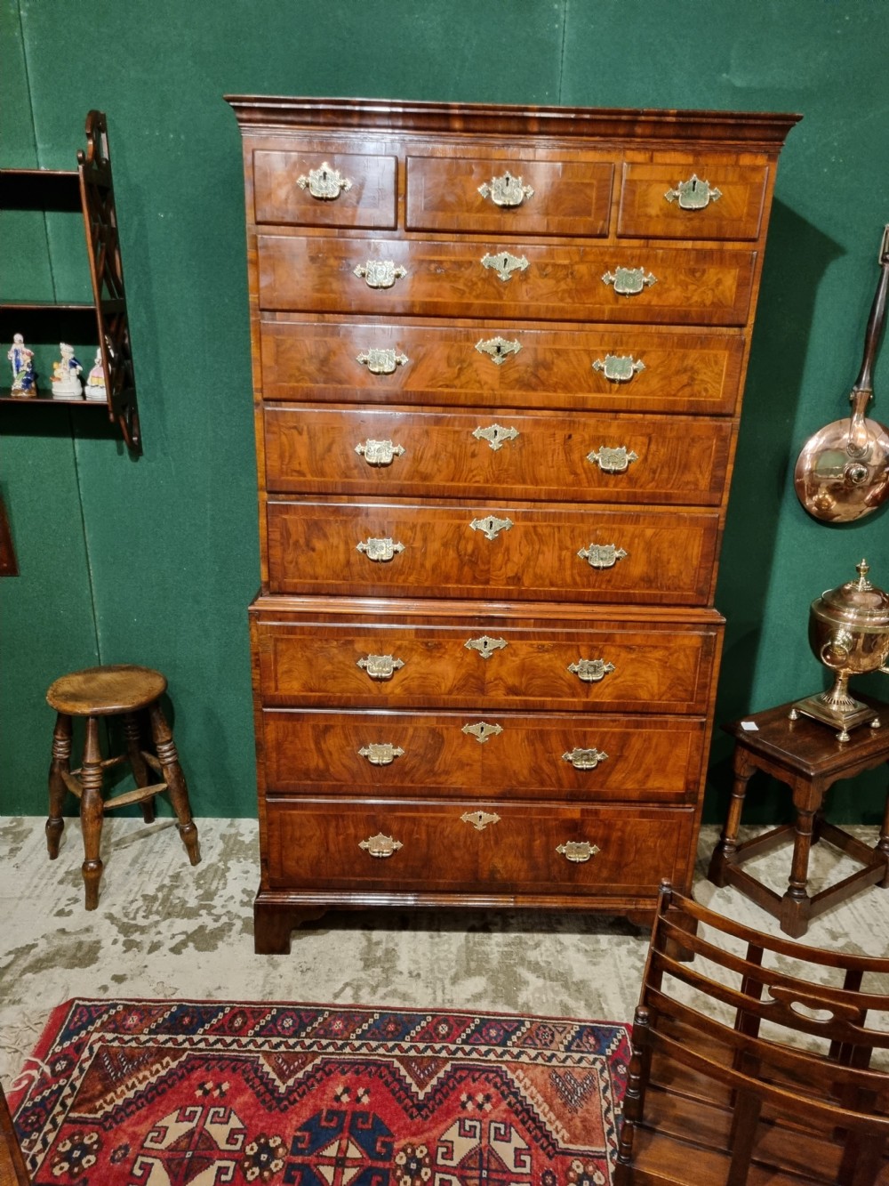 18thC WALNUT HERRINGBONE INLAY CHEST ON CHEST View VI