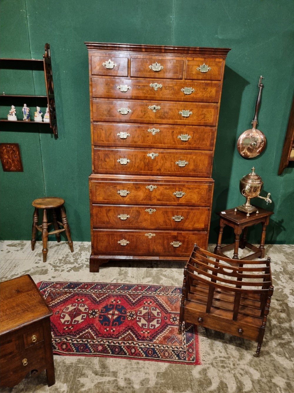18thC WALNUT HERRINGBONE INLAY CHEST ON CHEST View VII