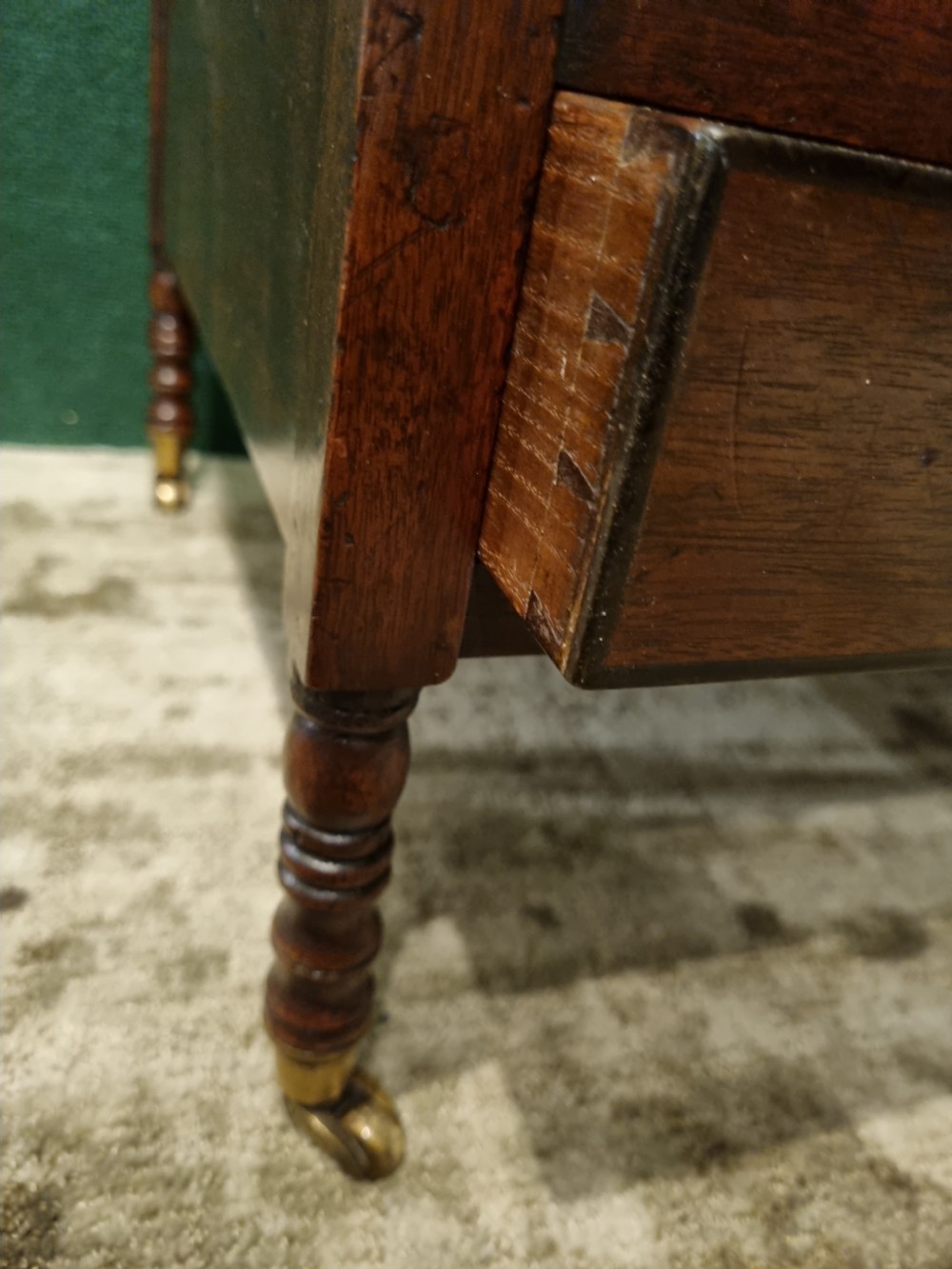 GEORGIAN MAHOGANY CANTERBURY (MAGAZINE/MUSIC ) RACK WITH DRAWER.
 View III