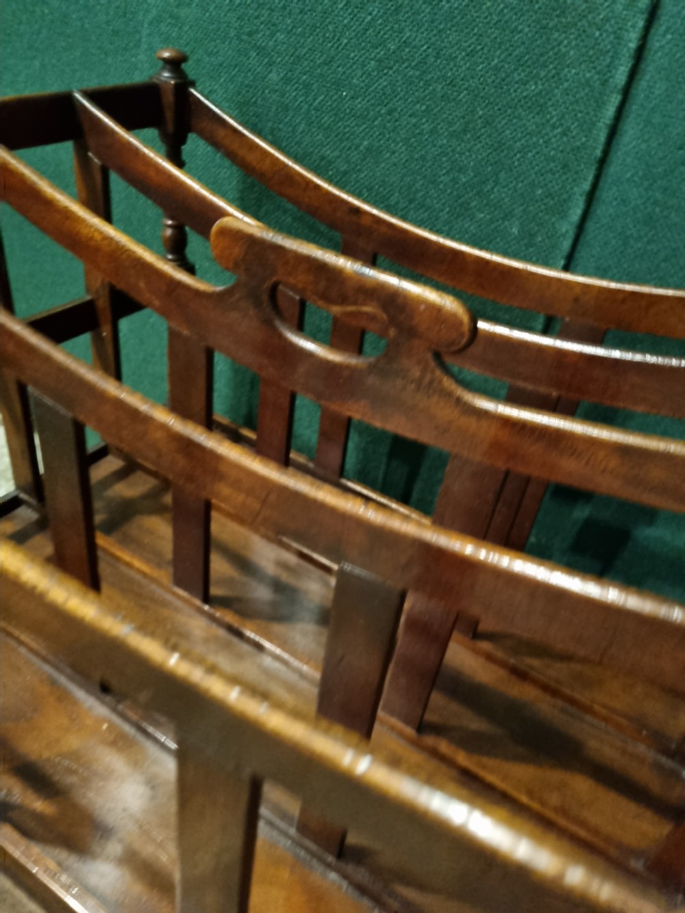 GEORGIAN MAHOGANY CANTERBURY (MAGAZINE/MUSIC ) RACK WITH DRAWER.
 View V