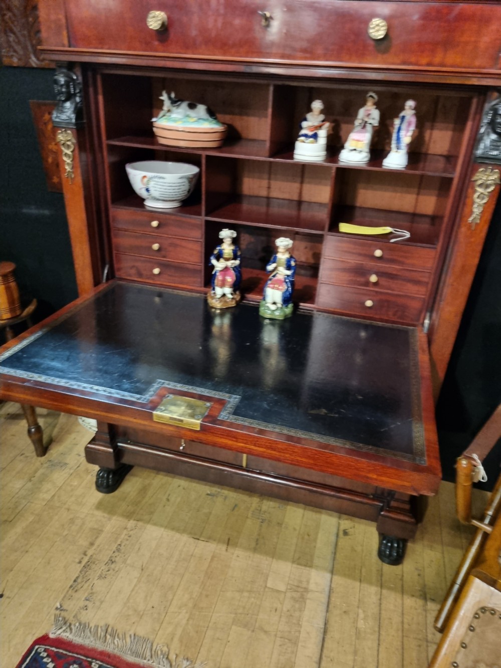 ANTIQUE ENGLISH MAHOGANY AND EBONY SECRETAIRE ABBANTANT View V