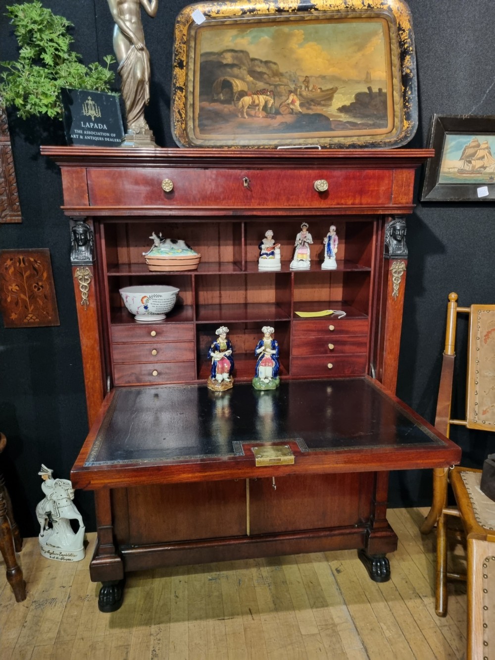 ANTIQUE ENGLISH MAHOGANY AND EBONY SECRETAIRE ABBANTANT View VII