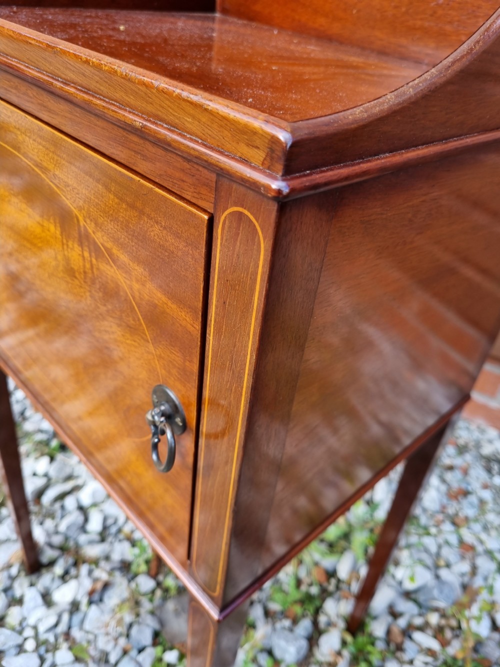 RARE PAIR OF MATCHING INLAID MAHOGANY BEDSIDE CUPBOARDS View II