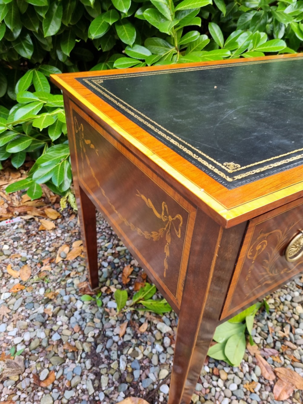 SMART PROFUSELY INLAID MAHOGANY LONDON EDWARDIAN DESK View II