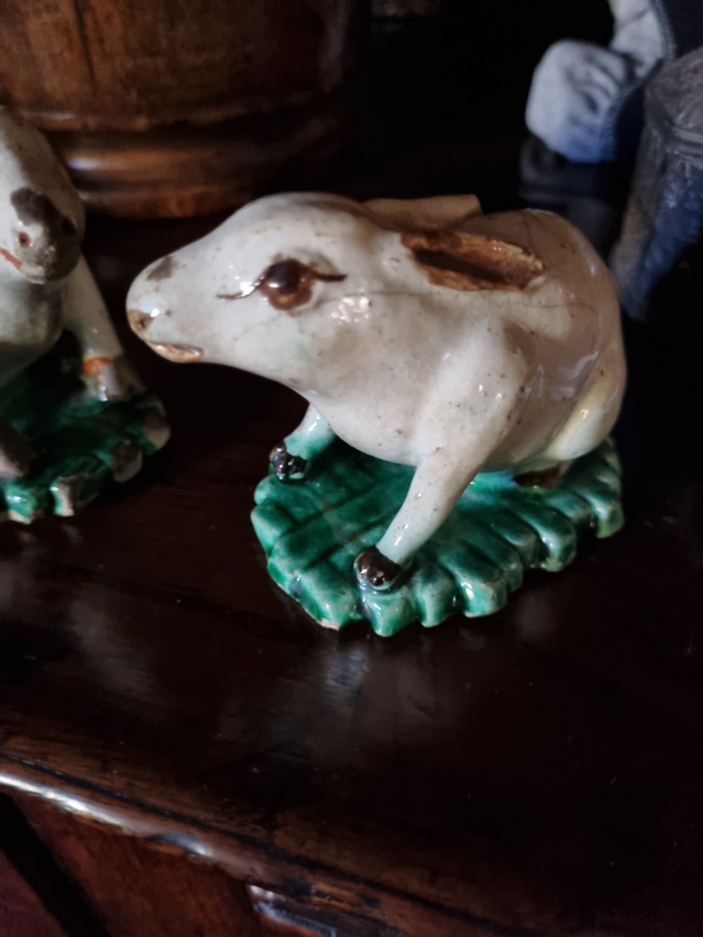 PAIR OF LATE 18THC STAFFORDSHIRE RABBITS C1800 View III