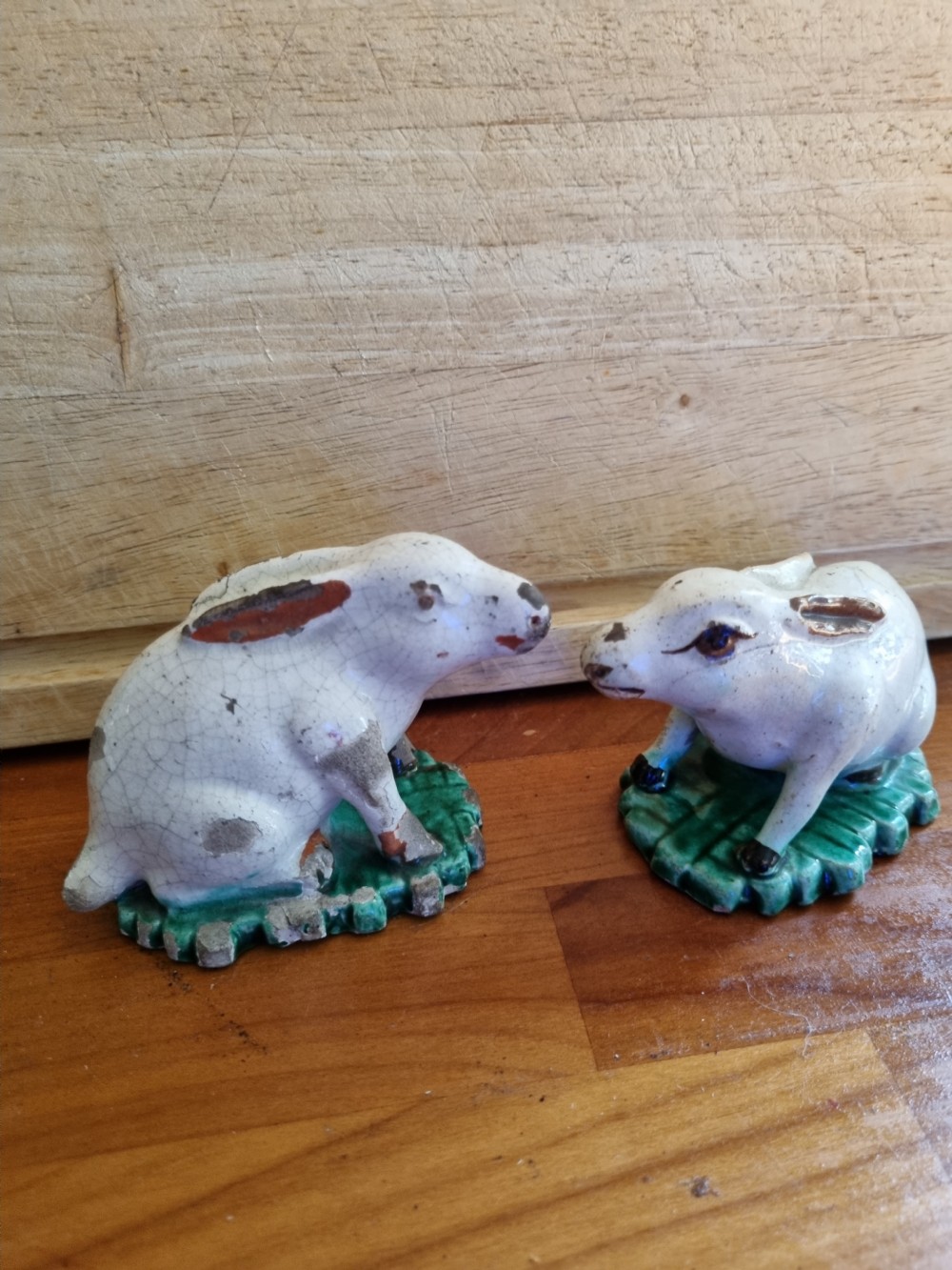 PAIR OF LATE 18THC STAFFORDSHIRE RABBITS C1800 View V