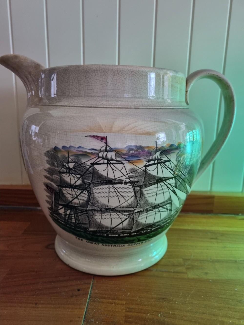 MASSIVE ANTIQUE SUNDERLAND LUSTRE JUG WITH SHIPPING SCENES