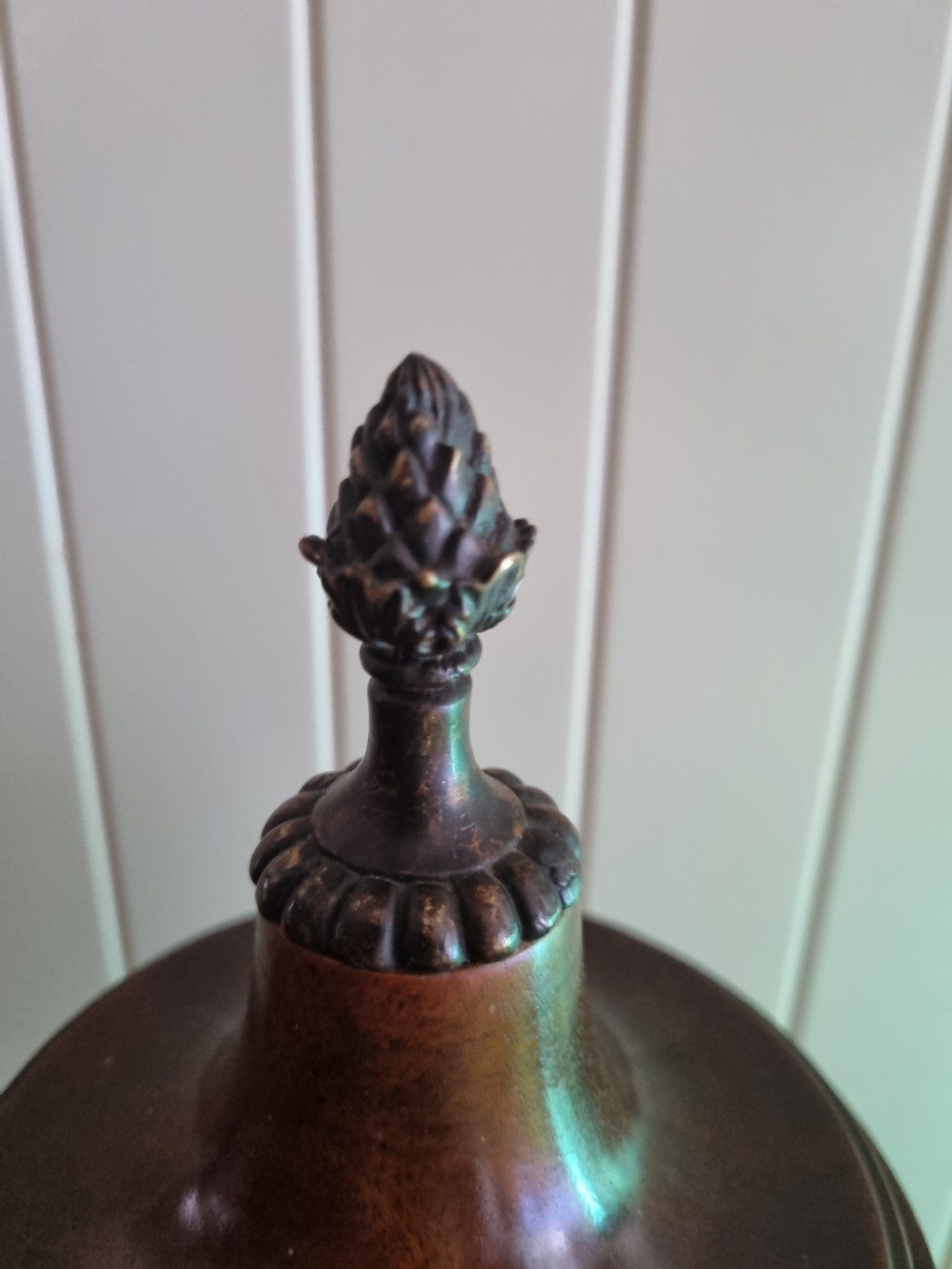 A LARGE PAIR OF 19THC TREEN GOBLETS AND COVERS WITH ORMULU FINIALS. View II