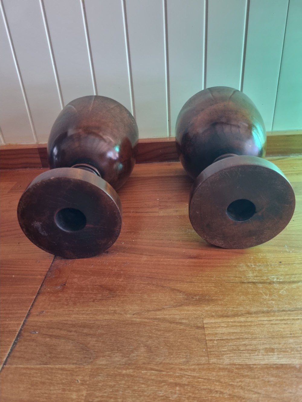 A LARGE PAIR OF 19THC TREEN GOBLETS AND COVERS WITH ORMULU FINIALS. View III