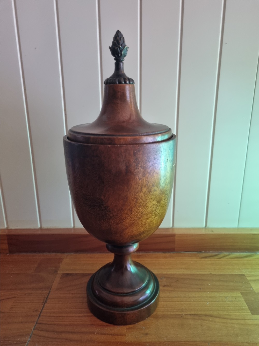 A LARGE PAIR OF 19THC TREEN GOBLETS AND COVERS WITH ORMULU FINIALS. View IV