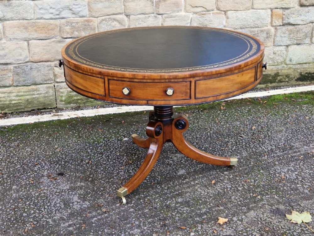 A GOOD GEORGIAN  ROUND DRUM TABLE  MAHOGANY AND EBONY