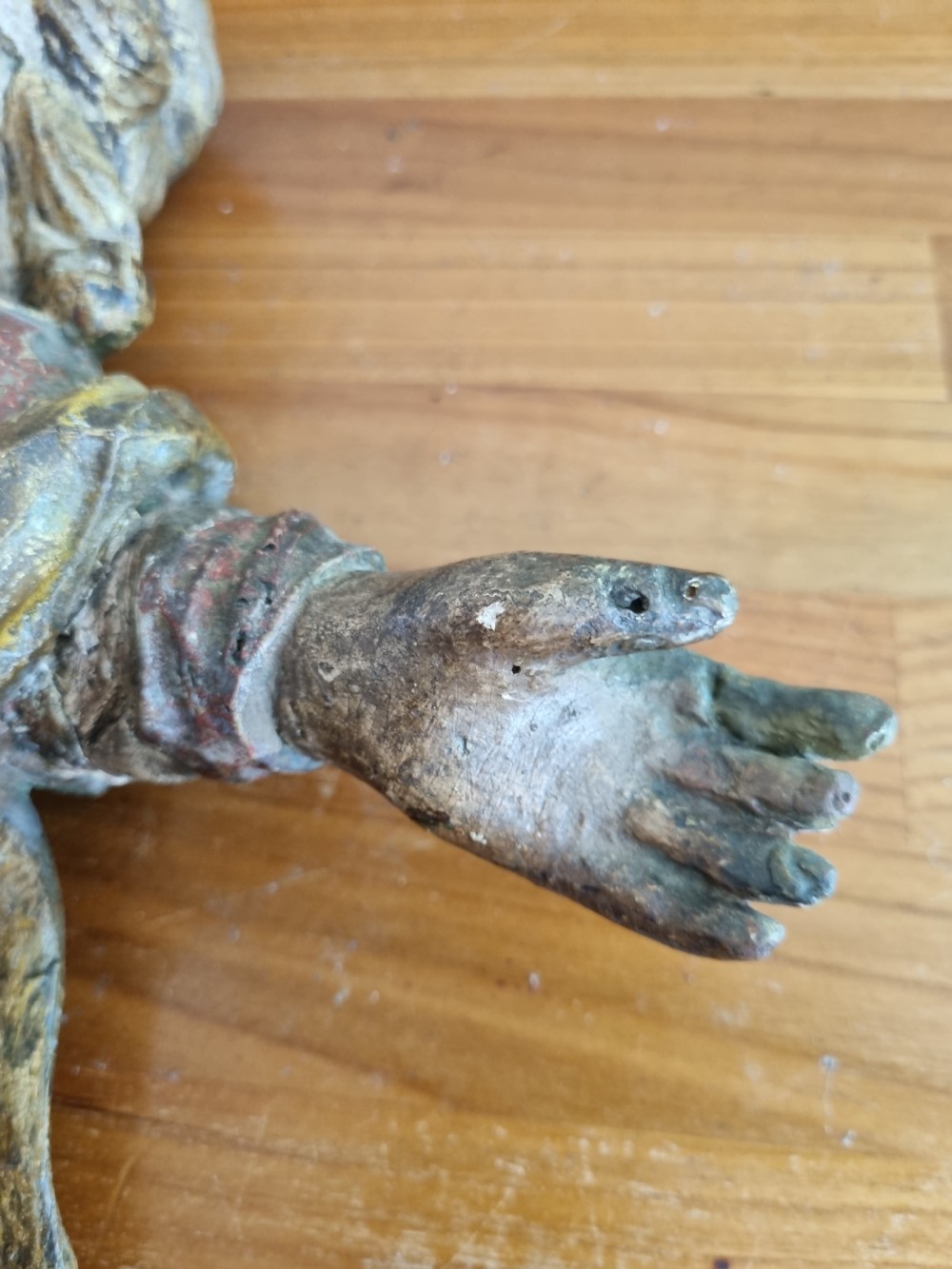 A LATE 16THC EUROPEAN POLYCHROME CARVING OF A MALE View VI