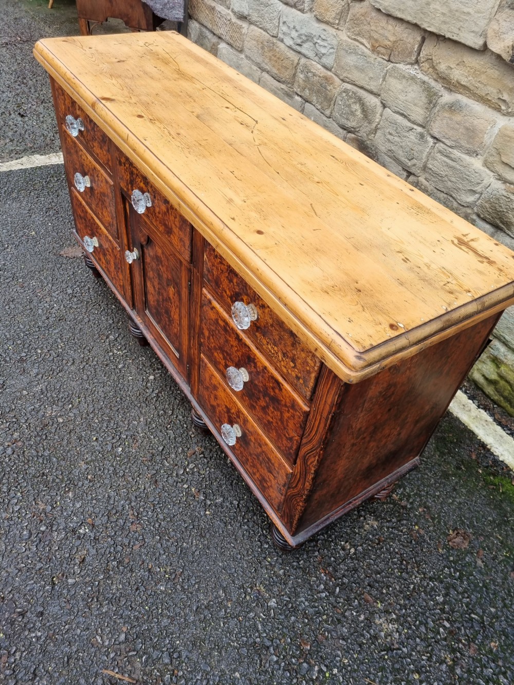 ORIGINAL 19THC SIMULATED MULBERRY PAINTED PINE DRESSER  View VI