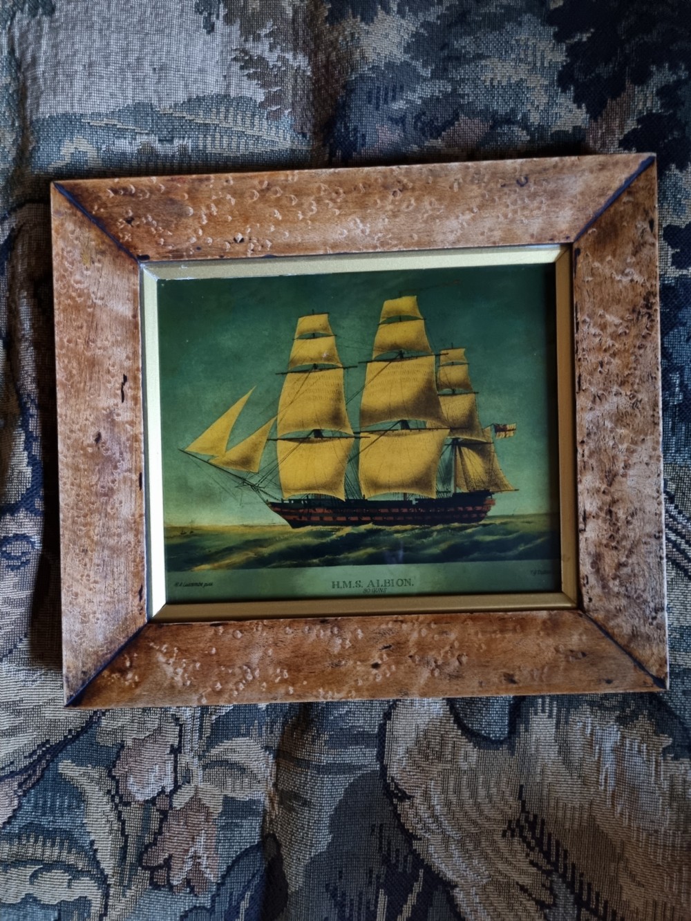 6 BIRDS EYE FRAMED REVERSE GLASS PICTURES OF SHIPS. JOCKEYS ETC  View II