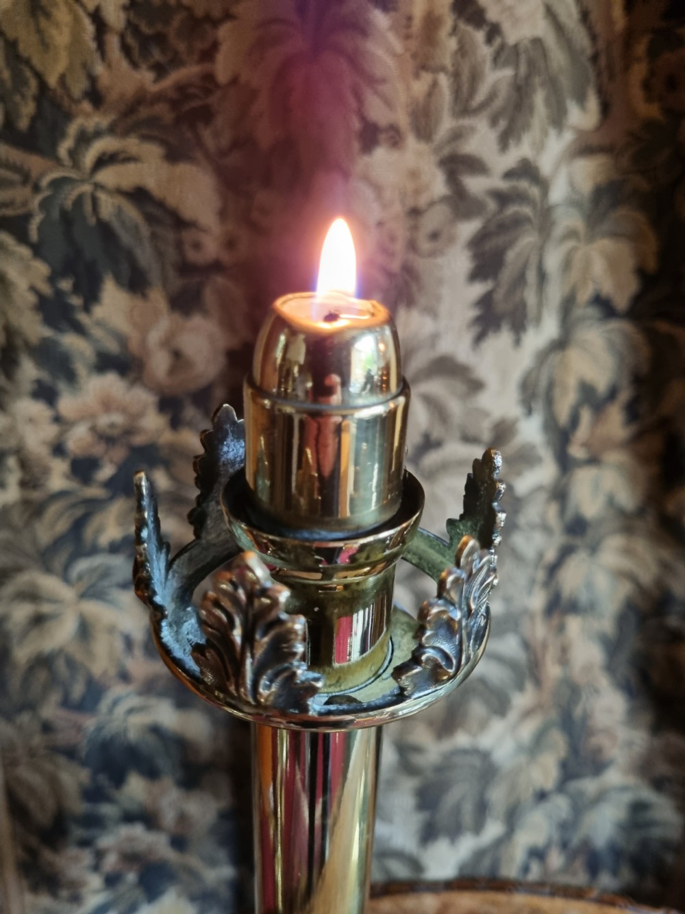 PR OF UNUSUAL 19THC BRASS CANDLESTICKS WITH GLASS GLOBES View II