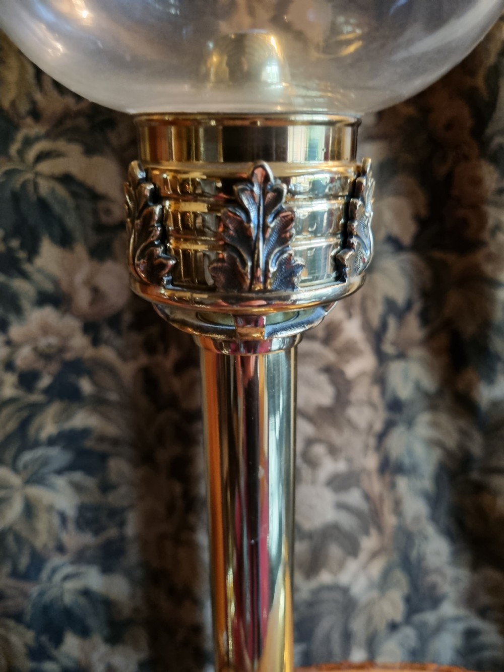 PR OF UNUSUAL 19THC BRASS CANDLESTICKS WITH GLASS GLOBES View V