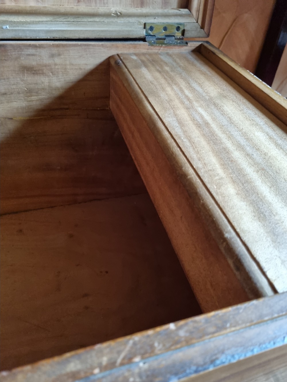19TH C CAMPHORWOOD MILITARY TRUNK WITH CANDLEBOX View III