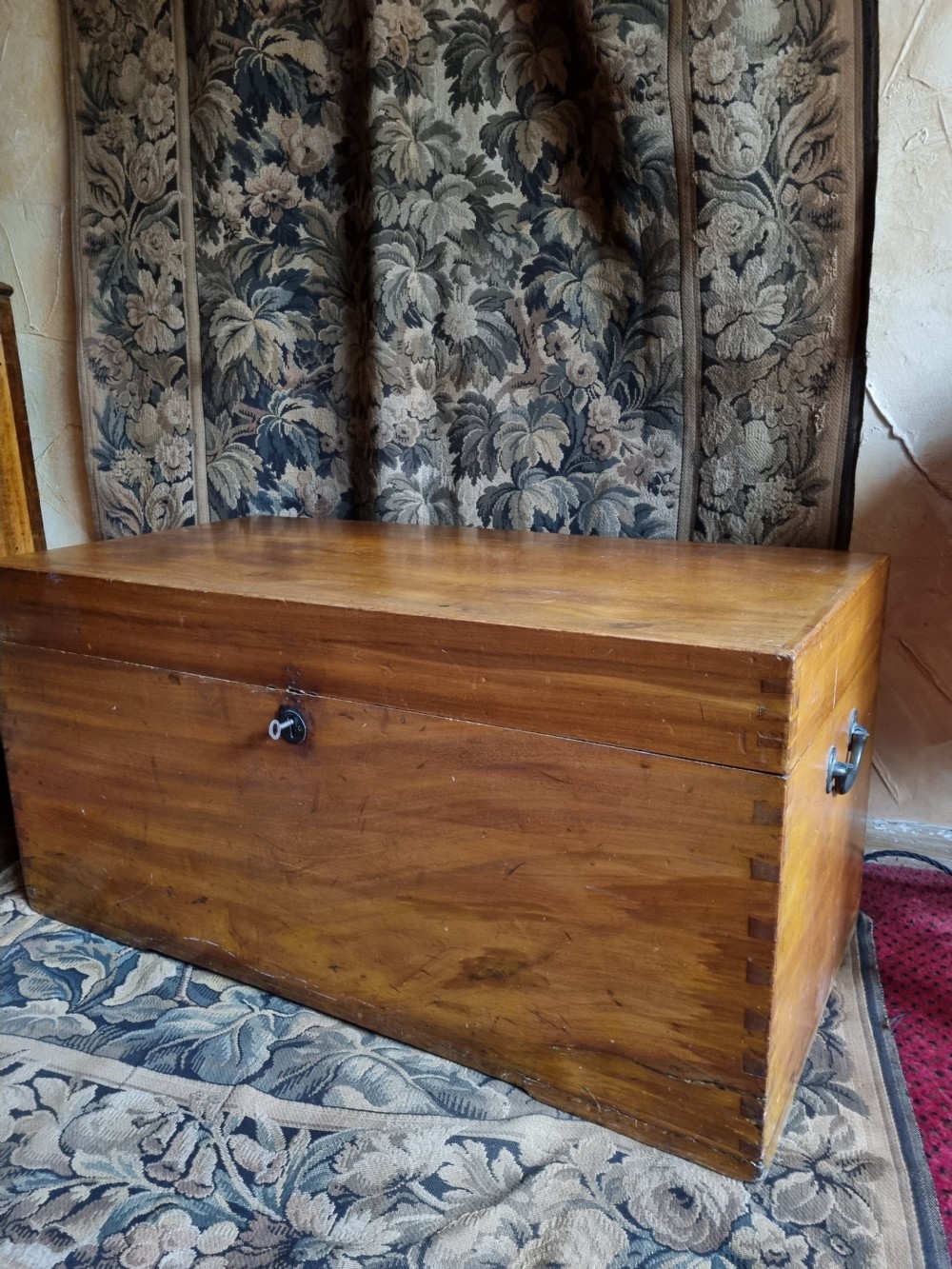 19TH C CAMPHORWOOD MILITARY TRUNK WITH CANDLEBOX View IV