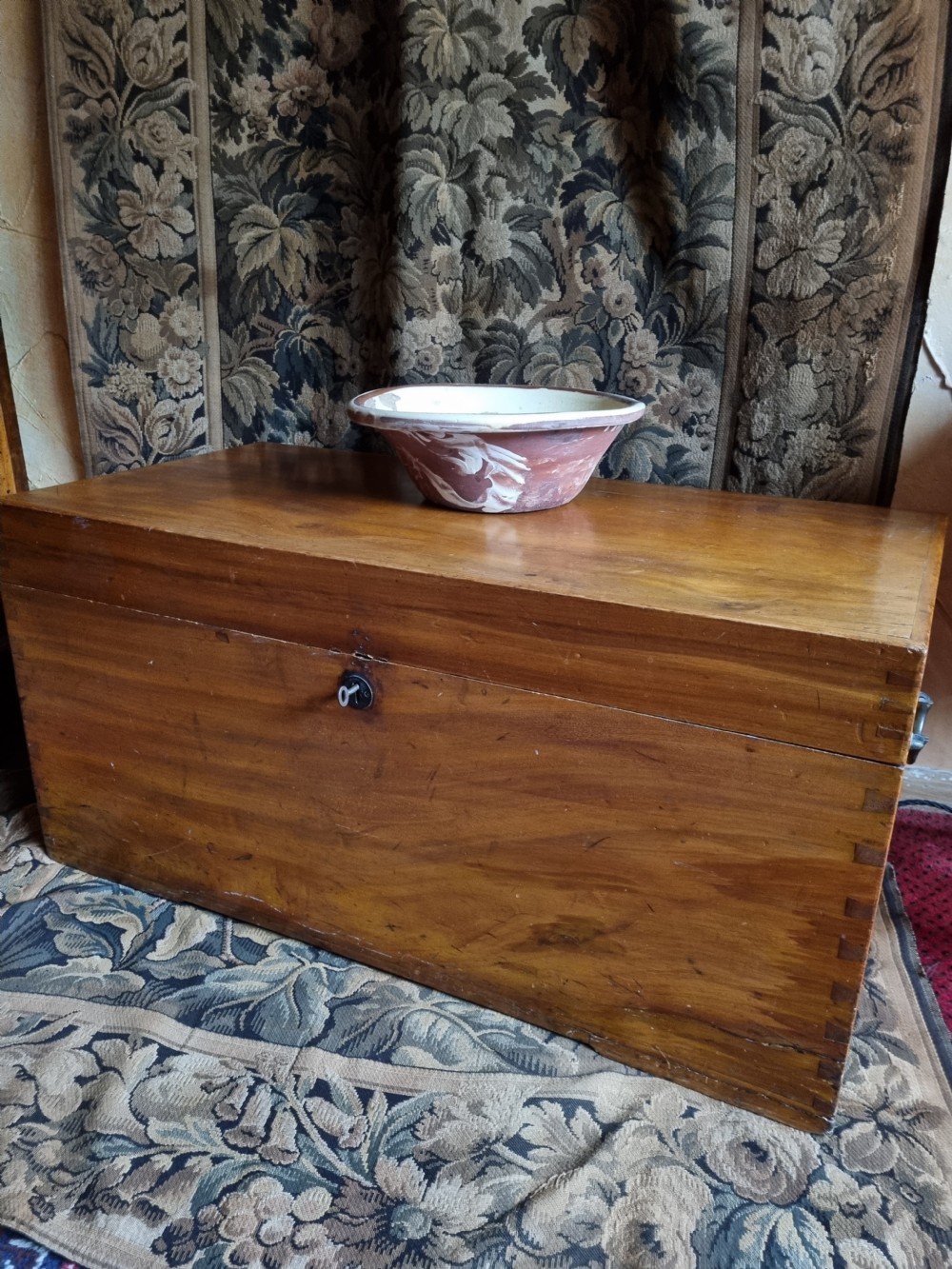 19TH C CAMPHORWOOD MILITARY TRUNK WITH CANDLEBOX View V