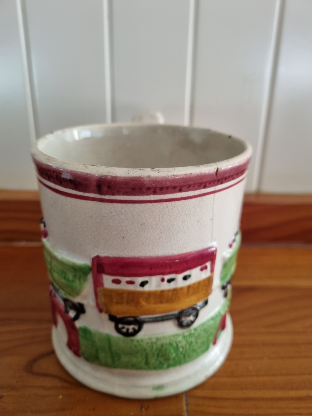 A RARE PRIMITIVE MID 19THC POTTERY MUG OF THE 