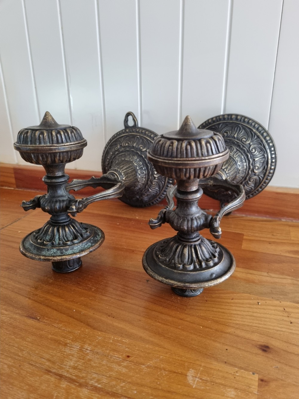 PAIR OF LATE 19THC ROCOCO BRASS GIMBAL WALL CANDLE LIGHTS View V