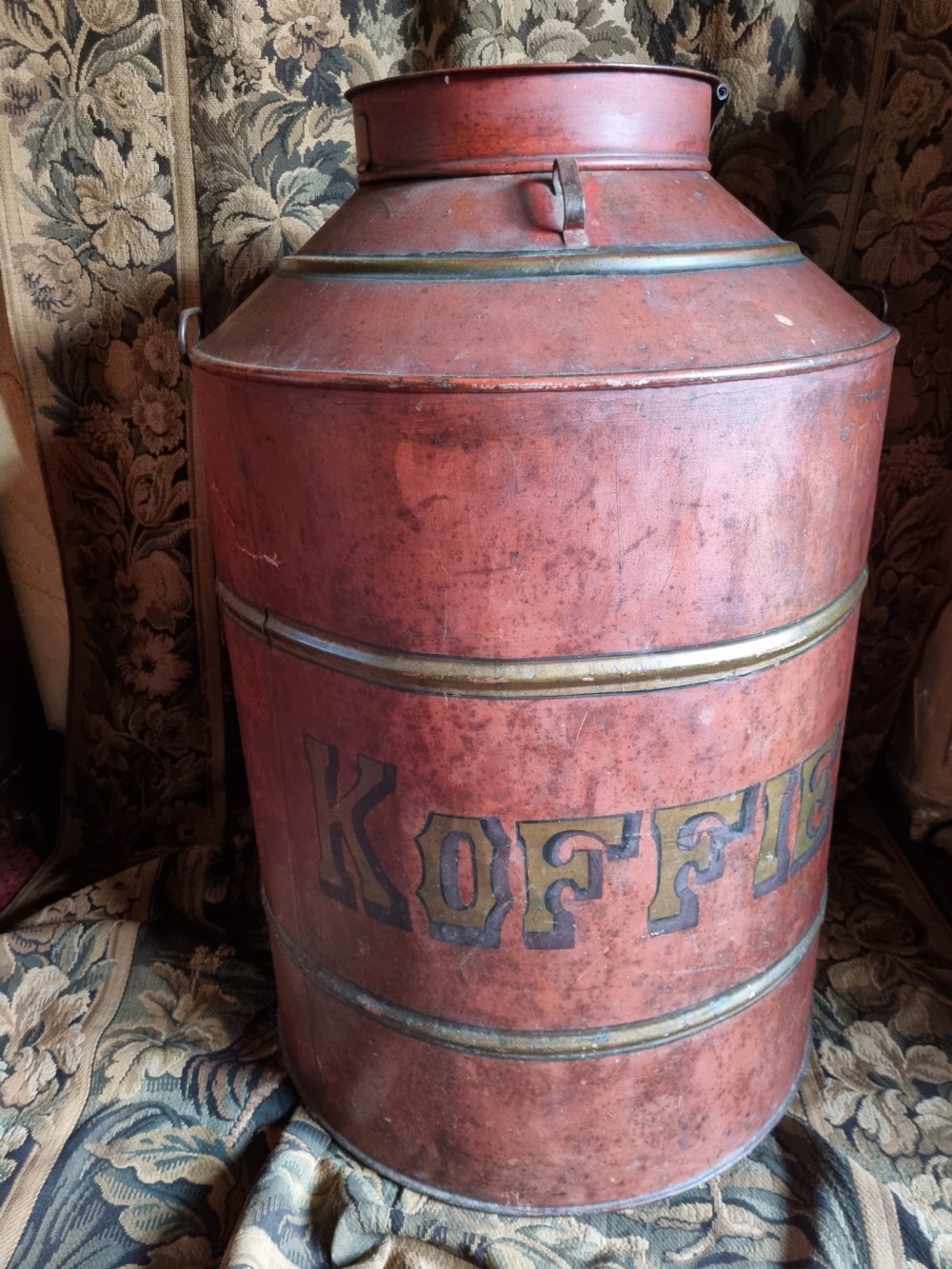 LARGE ANTIQUE PAINTED COFFEE CANISTER  View II