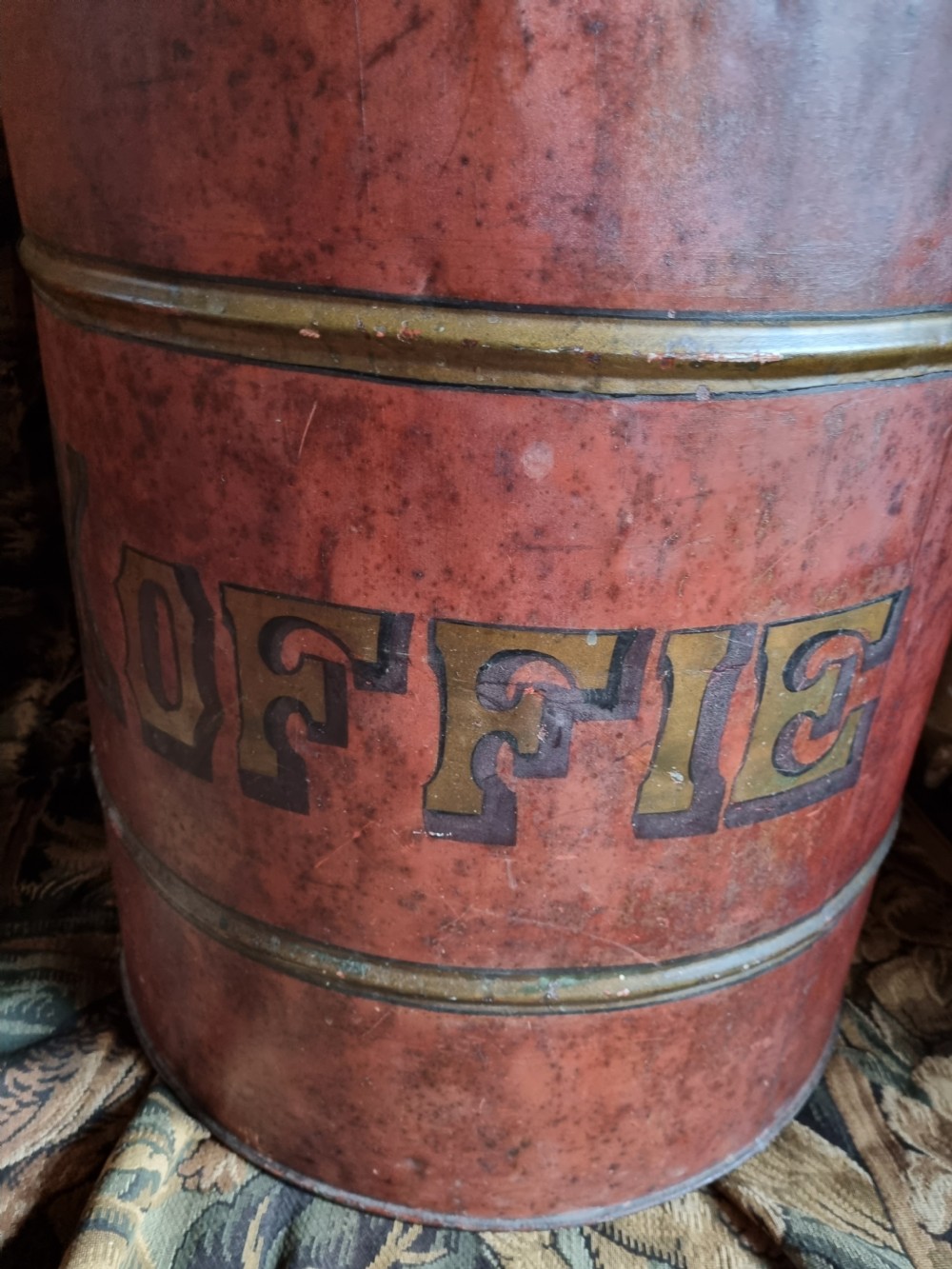 LARGE ANTIQUE PAINTED COFFEE CANISTER  View IV