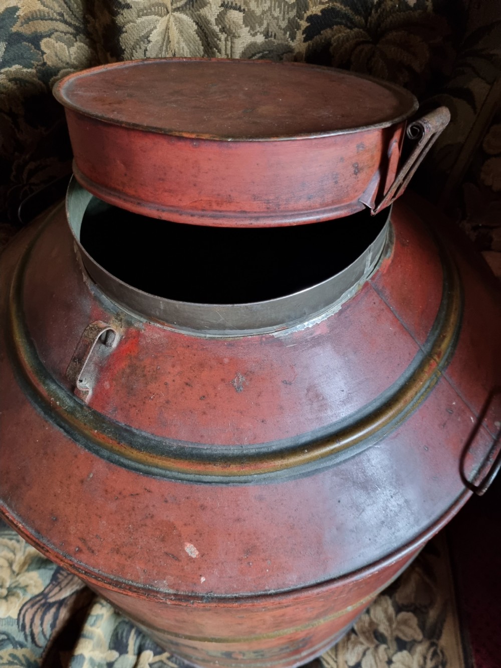 LARGE ANTIQUE PAINTED COFFEE CANISTER  View V