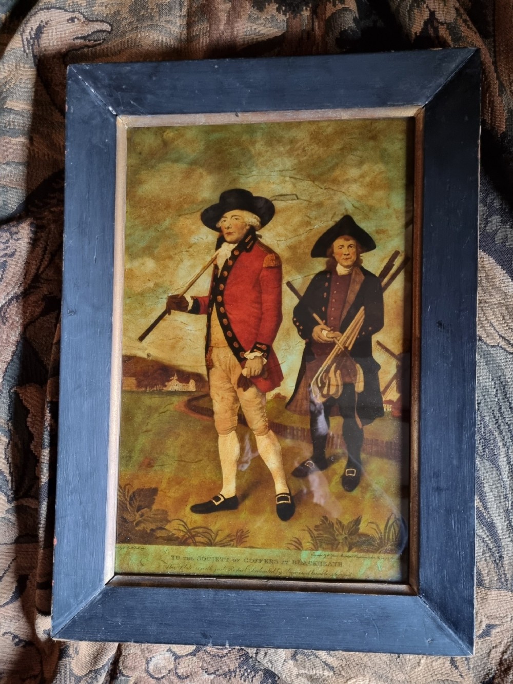 COLOURED MEZZOTINT PICTURE OF THE SOCIETY OF GOFFERS OF BLACKHEATH
