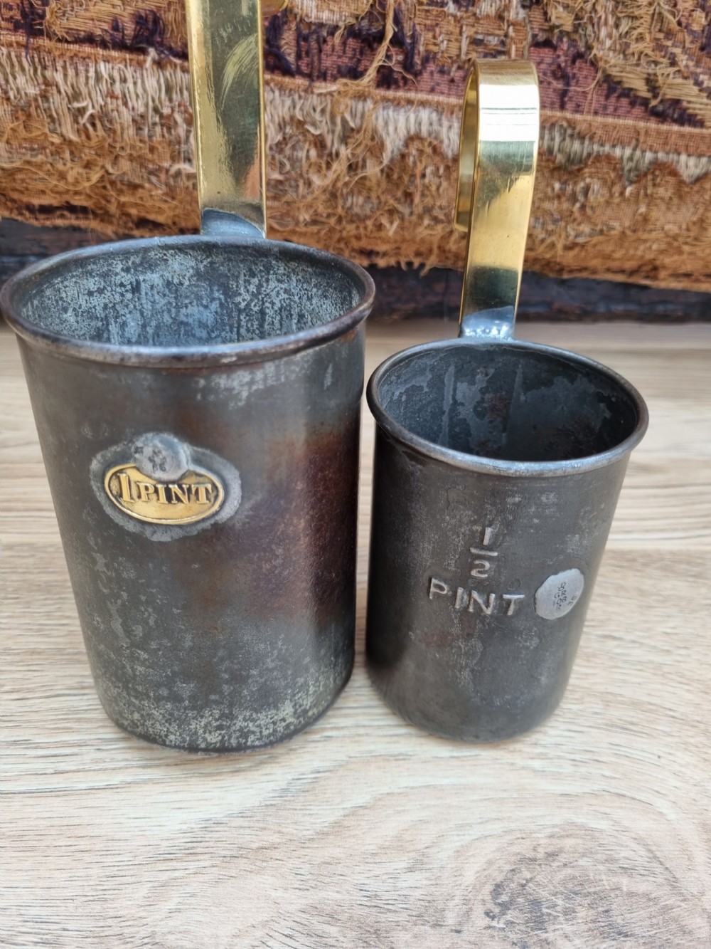 2 19THC METAL AND BRASS MILK SCOOPS 1 PINT AND HALF PINT View II