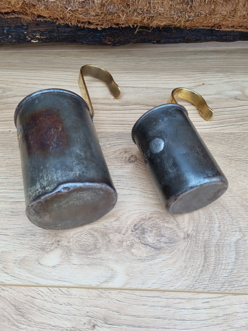 2 19THC METAL AND BRASS MILK SCOOPS 1 PINT AND HALF PINT View IV