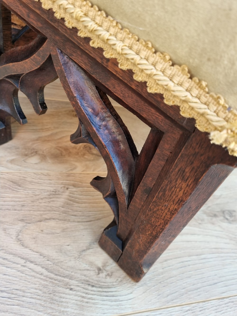 A GOOD 19THC PUGINESQUE GOTHIC OAK STOOL c1850 View III