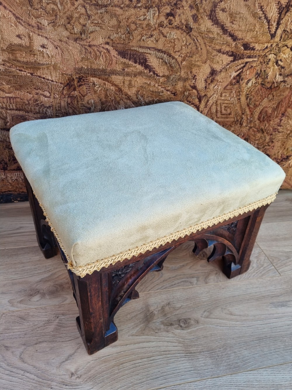A GOOD 19THC PUGINESQUE GOTHIC OAK STOOL c1850 View IV