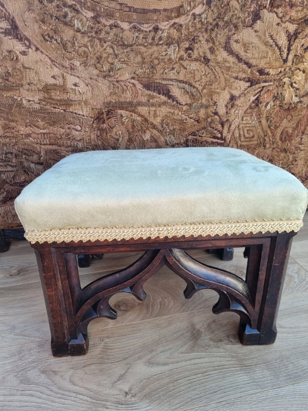 A GOOD 19THC PUGINESQUE GOTHIC OAK STOOL c1850 View V